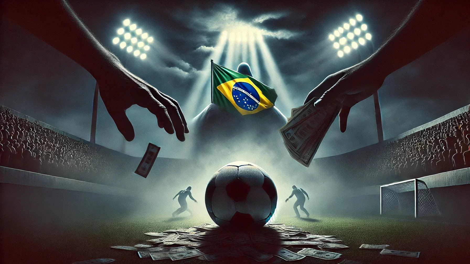 bola com mãos acima dela em movimento de aposta. imagem gerada por IA